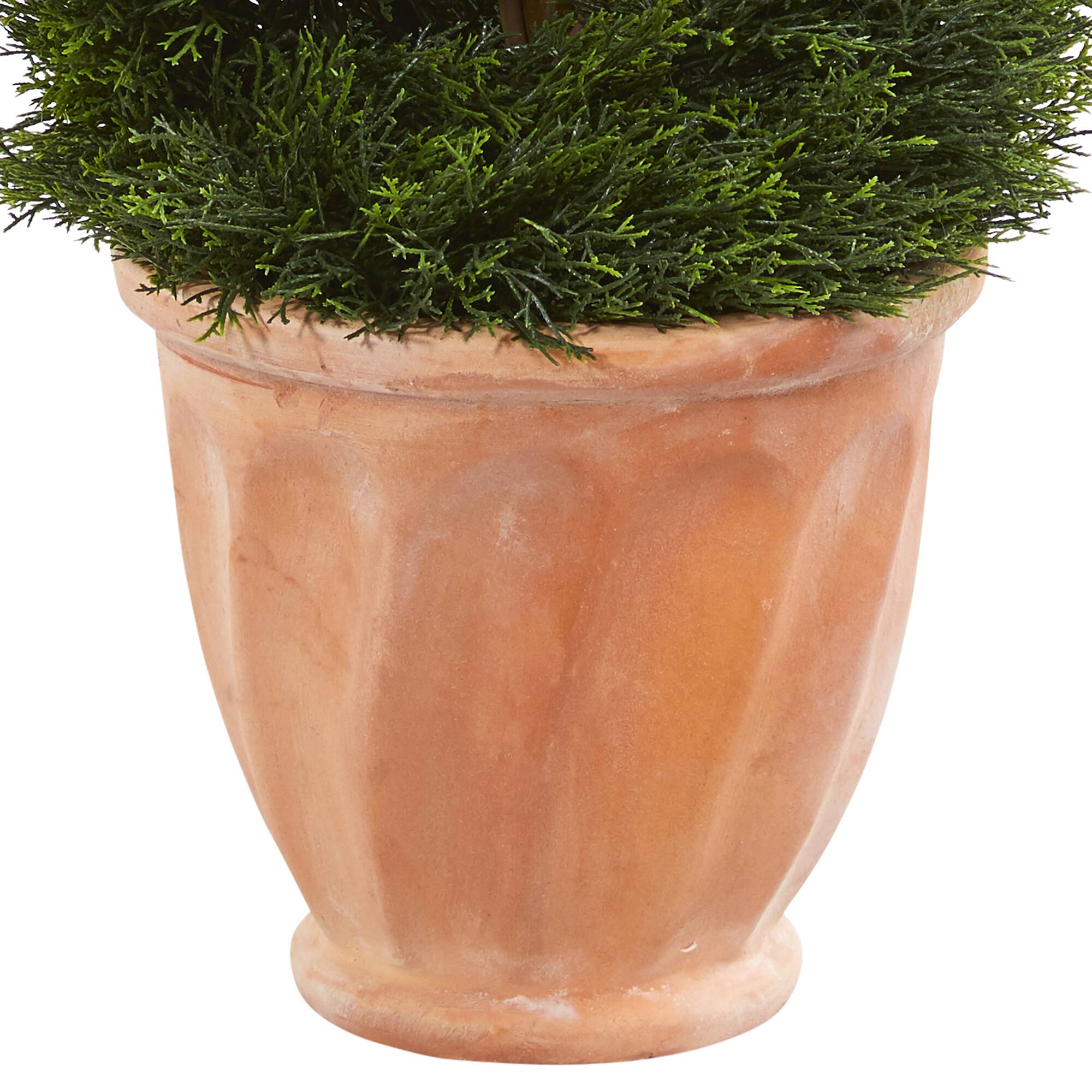 4.5ft. UV Resistant Double Pond Cypress Topiary Artificial Tree in Terracotta Planter